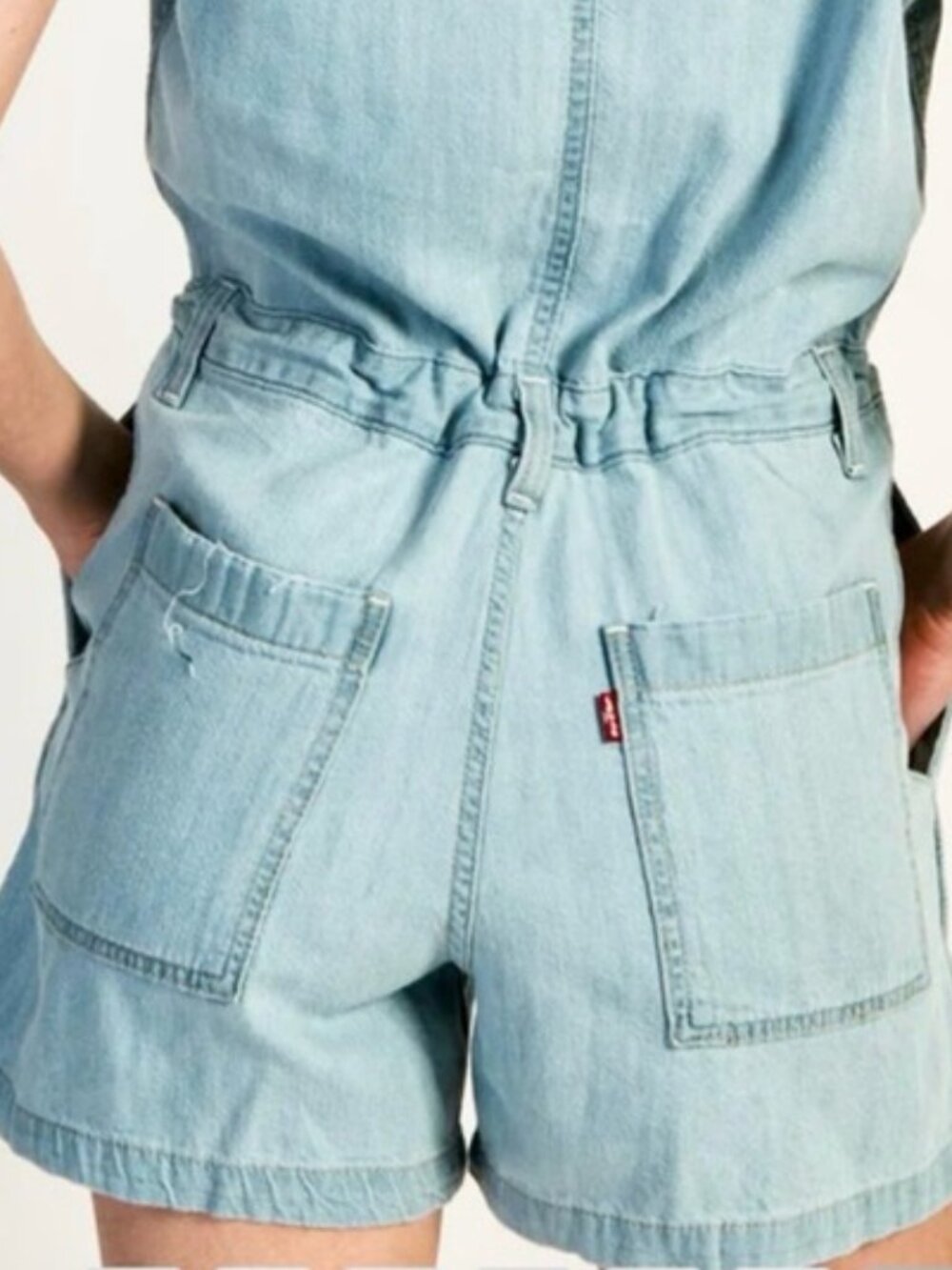 Levis Heritage Romper Women's XXL Blue Light Wash Short Sleeve Cinch Belt Loops - Picture 2 of 16